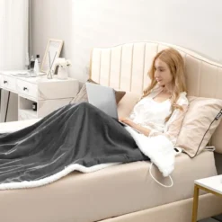 Tangkula 50" X 60" Heated Electric Reversible Flannel & Fleece Blanket Throw W/10 Heat Levels, 9 Hours Auto Shut-Off, Overheat Protection Gray -Bedding Sale Store GUEST 01526f66 1335 453d 8734 816e920e24fc