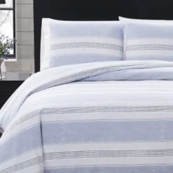 Stripe Flannel Comforter Set Blue/White - London Fog