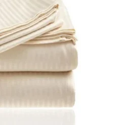 Embossed 1800 Series Wrinkle Resistant Stripe All Season Bed Sheet Set Ivory By Plazatex