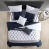 Ellison Embroidered Colorblock Comforter Bedding Set Dark Teal
