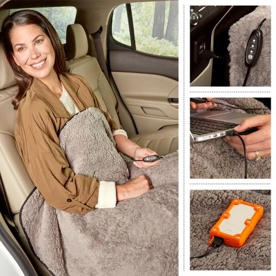 Heated Blanket 2-Pack - USB-Powered Fleece Throw Blankets For Travel, Home, Office, Or Camping - Winter Car Accessories By Stalwart (Gray) 3 Heated Blanket 2-Pack - USB-Powered Fleece Throw Blankets For Travel, Home, Office, Or Camping - Winter Car Accessories By Stalwart (Gray) - Image 3