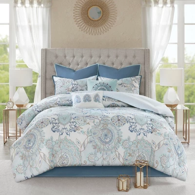 8pc Lian Cotton Printed Reversible Comforter Set Blue 4 8pc Lian Cotton Printed Reversible Comforter Set Blue - Image 4