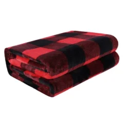1 Pc 100% Microfiber Polyester Fabric Plaid Buffalo Soft Fleece For Sofa Bed Blankets - PiccoCasa