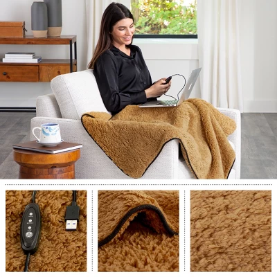 Heated Blanket 2-Pack - USB-Powered Fleece Throw Blankets For Travel, Home, Office, Or Camping - Winter Car Accessories By Stalwart (Brown) 4 Heated Blanket 2-Pack - USB-Powered Fleece Throw Blankets For Travel, Home, Office, Or Camping - Winter Car Accessories By Stalwart (Brown) - Image 4