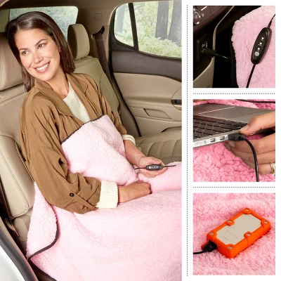 Heated Blanket 2-Pack - USB-Powered Fleece Throw Blankets For Travel, Home, Office, Or Camping - Winter Car Accessories By Stalwart (Pink) 3 Heated Blanket 2-Pack - USB-Powered Fleece Throw Blankets For Travel, Home, Office, Or Camping - Winter Car Accessories By Stalwart (Pink) - Image 3