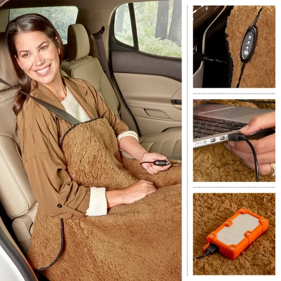 Heated Blanket 2-Pack - USB-Powered Fleece Throw Blankets For Travel, Home, Office, Or Camping - Winter Car Accessories By Stalwart (Brown) 3 Heated Blanket 2-Pack - USB-Powered Fleece Throw Blankets For Travel, Home, Office, Or Camping - Winter Car Accessories By Stalwart (Brown) - Image 3