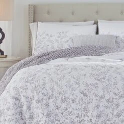 King Flora Quilt & Sham Set Gray - Laura Ashley