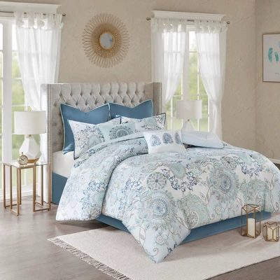 8pc Lian Cotton Printed Reversible Comforter Set Blue 2 8pc Lian Cotton Printed Reversible Comforter Set Blue - Image 2