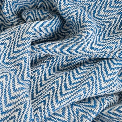 Chevron Cotton Blanket (Full/Queen) Blue - Yorkshire Home 3 Chevron Cotton Blanket (Full/Queen) Blue - Yorkshire Home - Image 3