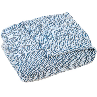 Chevron Cotton Blanket (Full/Queen) Blue - Yorkshire Home 2 Chevron Cotton Blanket (Full/Queen) Blue - Yorkshire Home - Image 2