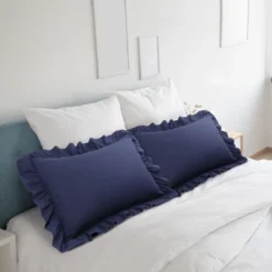 PiccoCasa 100% Brushed Microfiber Ruffled Soft Breathable Envelope Closure Pillowcases 2 Pcs