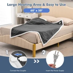 Tangkula 50" X 60" Heated Electric Reversible Flannel & Fleece Blanket Throw W/10 Heat Levels, 9 Hours Auto Shut-Off, Overheat Protection Gray -Bedding Sale Store GUEST 9449ba1b dbcf 4dff 90f7 2dcd9851e4b6