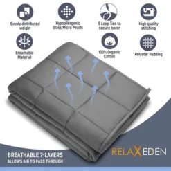 RELAX EDEN Adult Breathable Cotton Weighted Blanket With Removable Grey Duvet Cover, 60 X 80 Inch, 20 Pounds, Made W/Polyester And Glass Beads, Grey -Bedding Sale Store GUEST 9b992431 d0cf 4353 8e72 c1b4c3213184