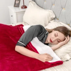 Tangkula 84" X 62" Twin Size Electric Heated Blanket, 5 Heating Levels, 10 Hours Auto Off, Cozy Flannel & Fabric, Overheat Protection Red