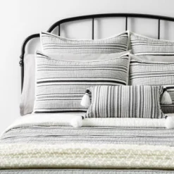 Textured Stripe Pillow Sham Dark Gray/Cream - Hearth & Hand With Magnolia -Bedding Sale Store GUEST a0f8fe96 7ab4 46c3 ad09 b2250acbb400