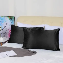 2 Pcs King 20"x36" Silk Satin Soft Pillowcase Black - PiccoCasa