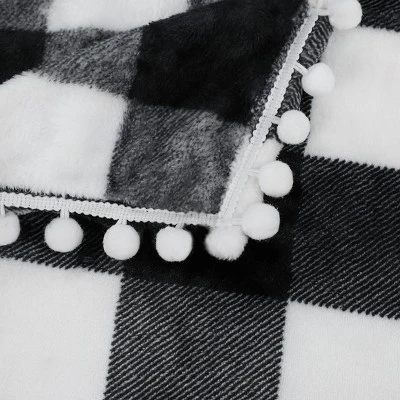 PiccoCasa Plaid Throw Blanket With Pom Poms Tartan Checkered Fleece Blanket 2 PiccoCasa Plaid Throw Blanket With Pom Poms Tartan Checkered Fleece Blanket - Image 2