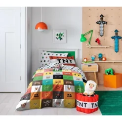 Saturday Park Minecraft Iconic 100% Organic Cotton Duvet Cover & Sham Set -Bedding Sale Store GUEST bd8868bc 6286 4148 af94 a7a1095f6378