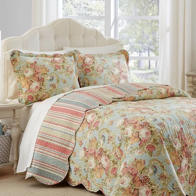 Floral Stripe Spring Bling Bedspread Set 3pc - Waverly® 1 Floral Stripe Spring Bling Bedspread Set 3pc - Waverly®