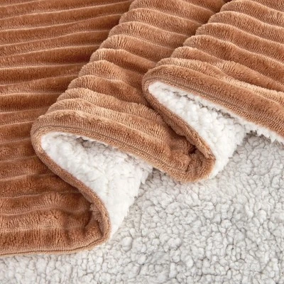 Ribbed Texture Reversible Taupe Throw Blanket - Great Bay Home 3 Ribbed Texture Reversible Taupe Throw Blanket - Great Bay Home - Image 3