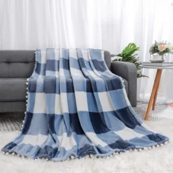 PiccoCasa Flannel Pom-Pom Tartan Checkered Fleece Throw Blanket 1Pc -Bedding Sale Store GUEST e9be638f 2946 4a5b a4ff 14e8de58814a