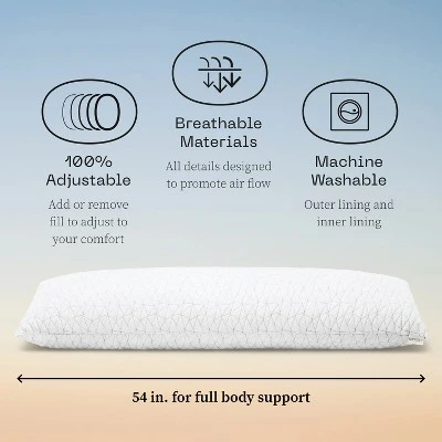 Coop Home Goods 20”x 54" Adjustable Memory Foam Body Pillow - GREENGUARD Gold Certified - Lulltra Washable Cover - White 4 Coop Home Goods 20”x 54" Adjustable Memory Foam Body Pillow - GREENGUARD Gold Certified - Lulltra Washable Cover - White - Image 4